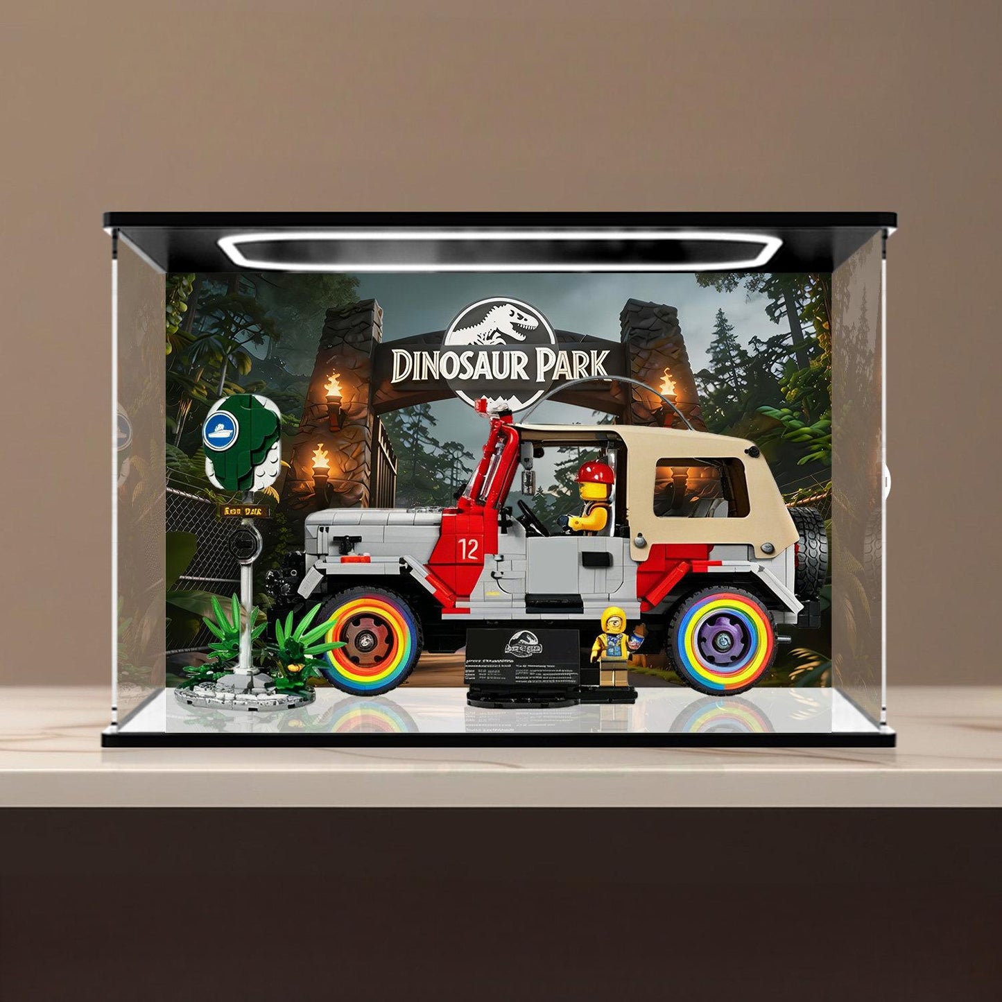 LEGO 77984 Mirror Acrylic Display Case with Ring Light & UV-Printed Background - Dustproof Showcase