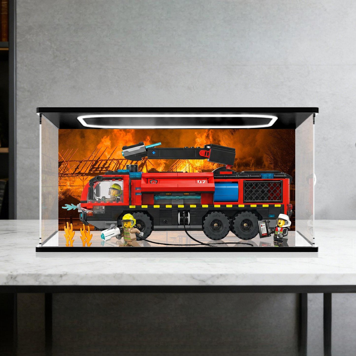 LEGO 60499 Mirror Acrylic Display Case with Ring Light & UV-Printed Background - Dustproof Showcase
