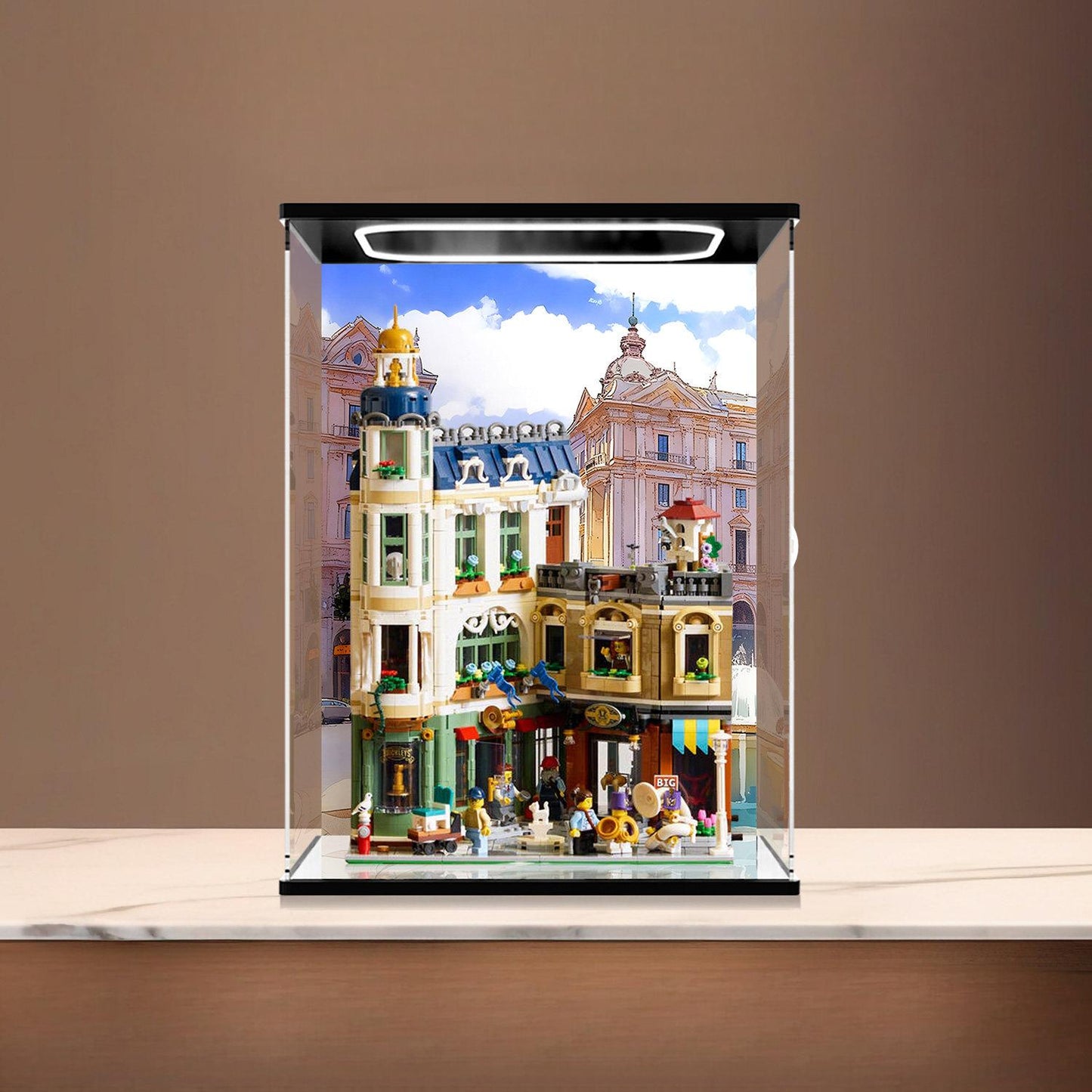LEGO 11371 Mirror Acrylic Display Case with Ring Light & UV-Printed Background - Dustproof Showcase