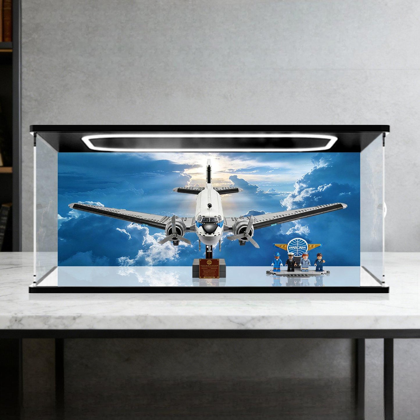 LEGO 11378 Mirror Acrylic Display Case with Ring Light & UV-Printed Background - Dustproof Showcase