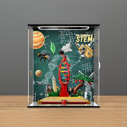 LEGO 21355 Die Evolution der STEM Spiegel-Acryl-Vitrine mit UV-bedrucktem Themenhintergrund - Staubdichte Präsentationsvitrine