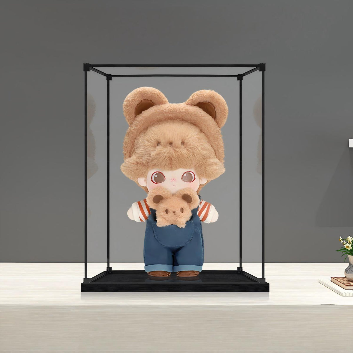 Pop Mart Animal Kingdom Mirror Acrylic Display Case with Ring Light & UV-Printed Background - Dustproof Showcase