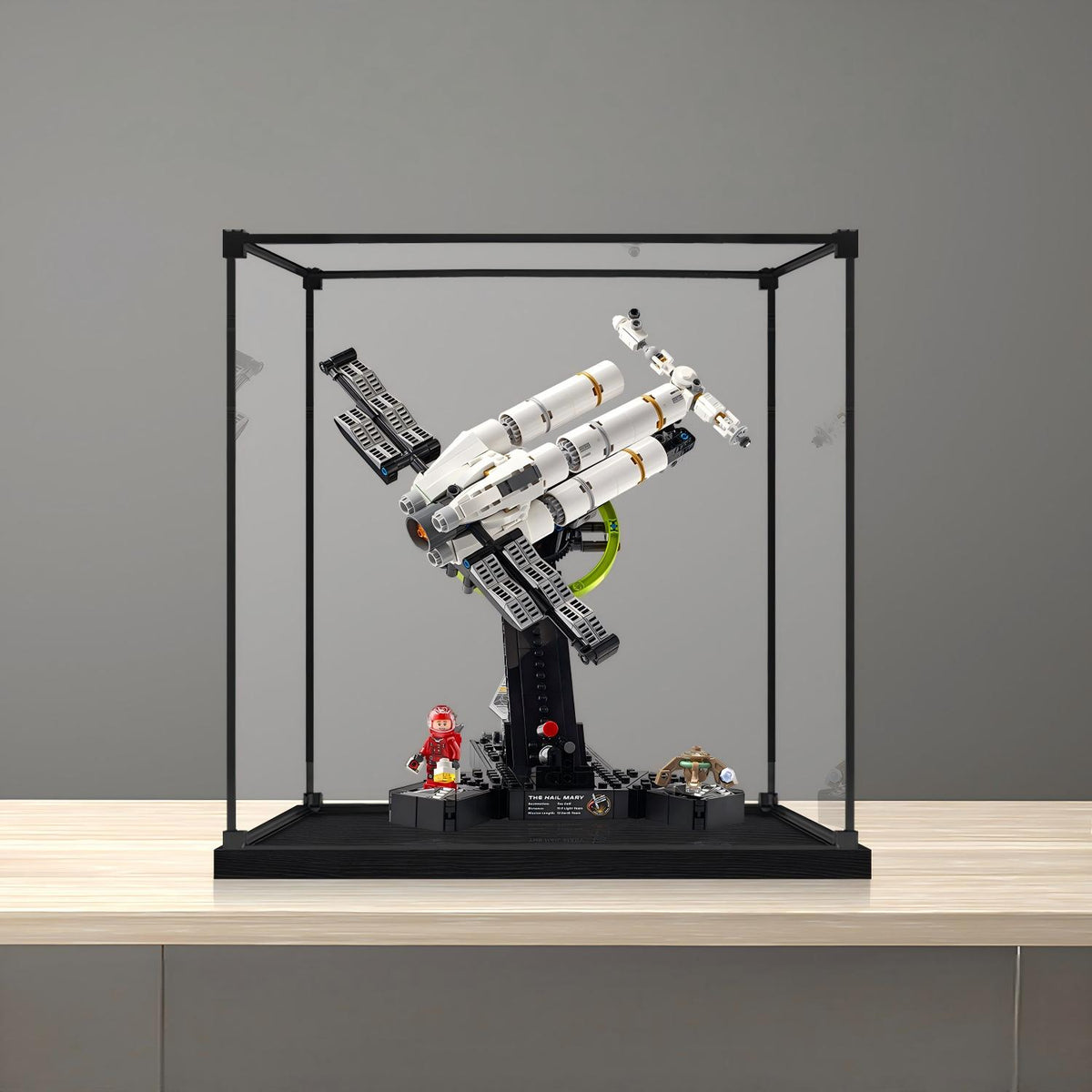 LEGO 11389 Project Hail Mary Mirror Acrylic Display Case with Ring Light & UV-Printed Background - Dustproof Showcase