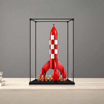 LEGO 21367 Tintin Moon Rocket Vitrine de Exibição em Acrílico com Espelho, Anel de Luz e Fundo Impresso em UV - Mostruário à Prova de Poeira
