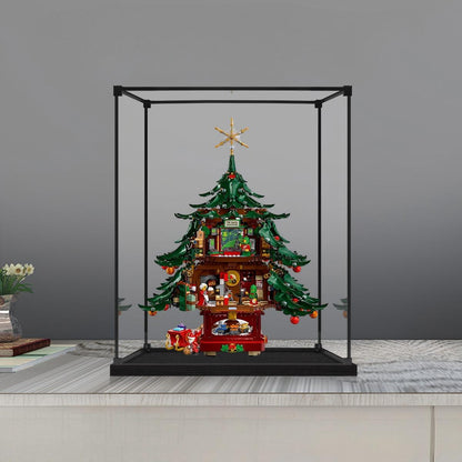 LEGO 41843 Family Christmas Tree Specchio Teca Espositiva in Acrilico con Luce ad Anello e Sfondo Stampato UV - Vetrina Antipolvere