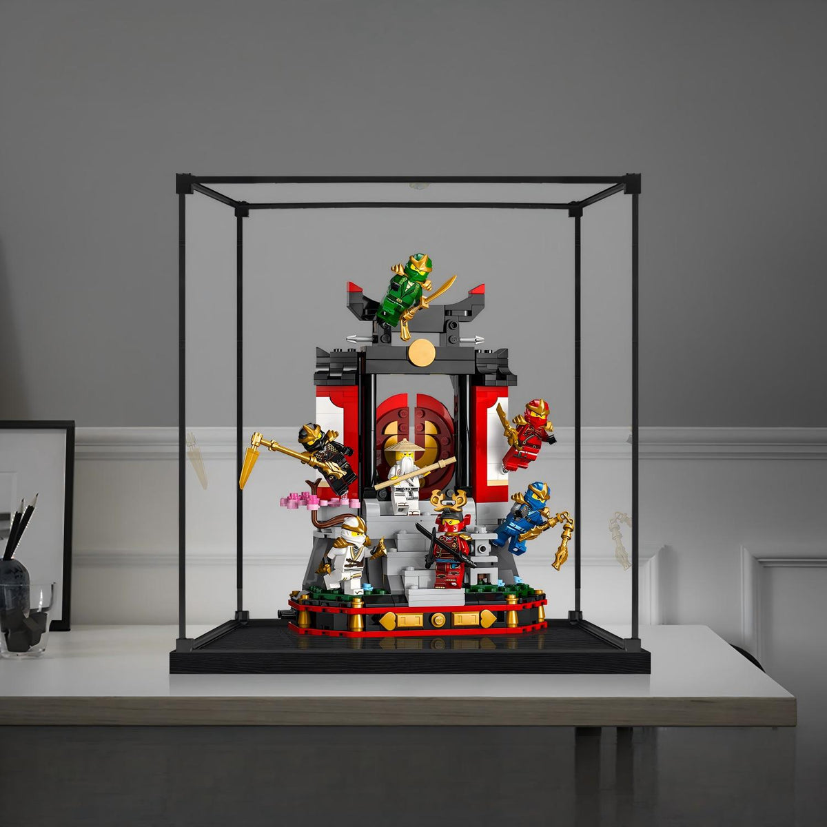 LEGO 71866 Ninja Character Display Mirror Acrylic Display Case with Ring Light & UV-Printed Background - Dustproof Showcase