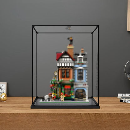LEGO 10350 علبة عرض أكريليك مرآة تيودور كورنر مع حلقة إضاءة وخلفية مطبوعة بالأشعة فوق البنفسجية - صندوق عرض مقاوم للغبار