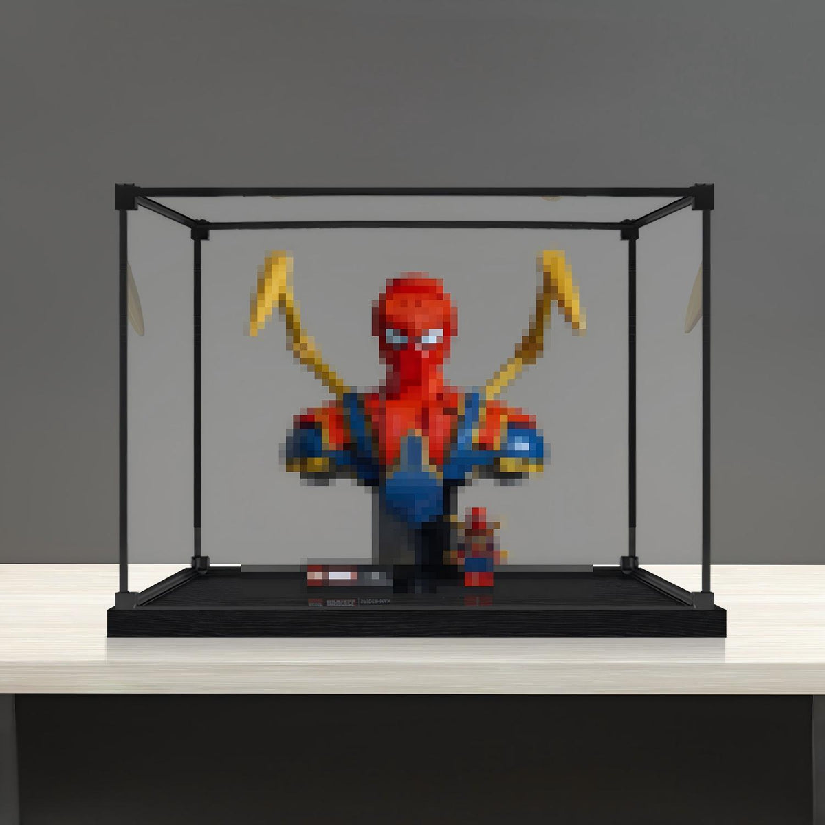 LEGO 76326 アイアン・スパイダーマン バスト ミラー アクリル ディスプレイケース リングライト＆UVプリント背景付き - 防塵ショーケース