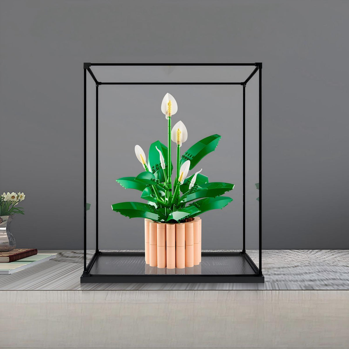 LEGO 11504 Peace Lily Vitrine de Exibição em Acrílico com Espelho, Anel de Luz e Fundo Impresso em UV - Vitrine à Prova de Poeira