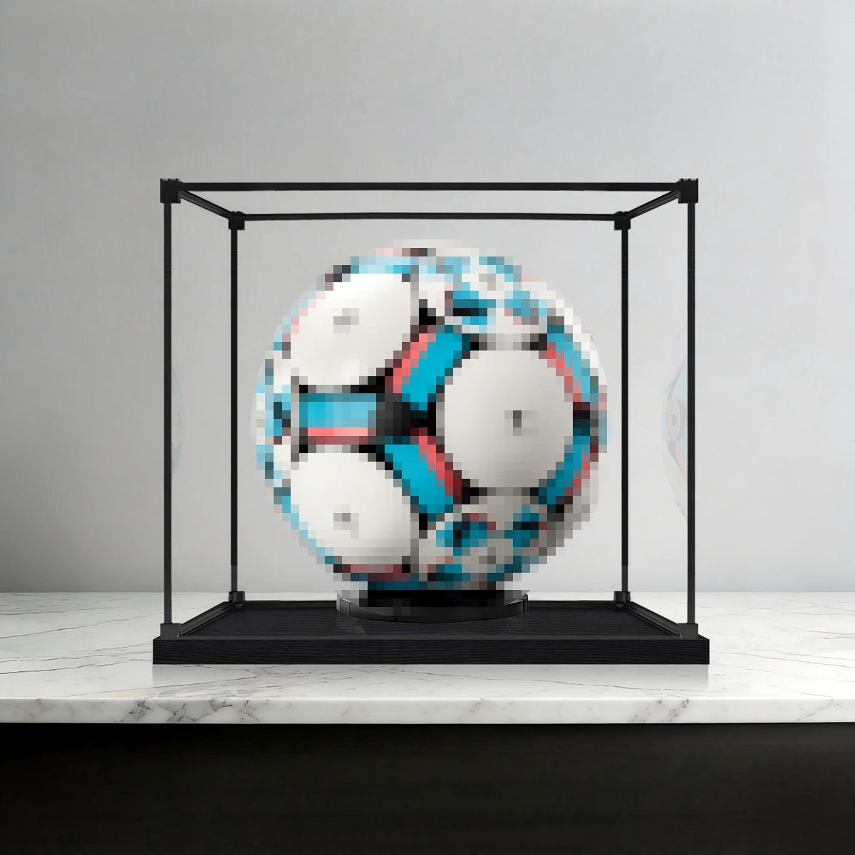 LEGO 43019 Soccer Ball Mirror Acrylic Display Case with Ring Light & UV-Printed Background - Dustproof Showcase