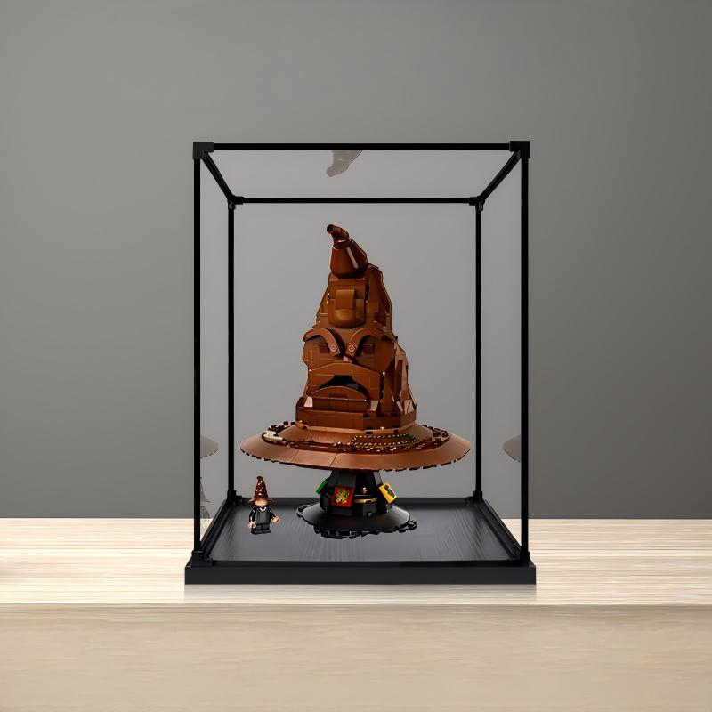 LEGO 76429 Talking Sorting Hat Mirror Acrylic Display Case with Ring Light & UV-Printed Background - Dustproof Showcase