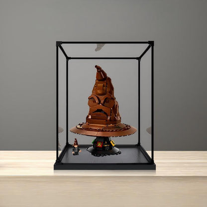 LEGO 76429 Talking Sorting Hat Mirror Acrylic Display Case with Ring Light & UV-Printed Background - Dustproof Showcase