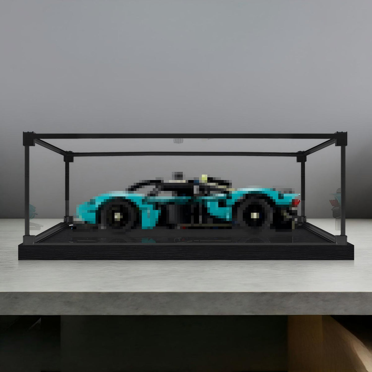 LEGO 42208 Aston Martin Valkyrie Spiegel-Acryl-Vitrine mit Ringlicht & UV-bedrucktem Hintergrund - Staubdichte Präsentationsvitrine