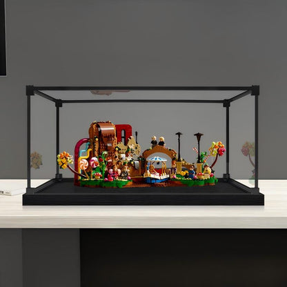 LEGO 21360 Willy Wonka & die Schokoladenfabrik Spiegel-Acryl-Vitrine mit Ringlicht & UV-bedrucktem Hintergrund - Staubdichte Präsentationsvitrine