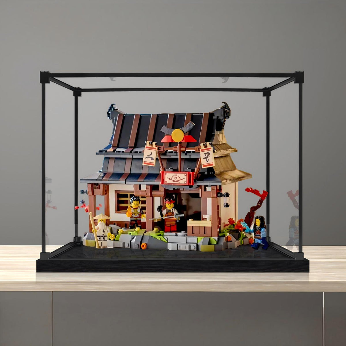 LEGO 71858 四つの武器 鍛冶屋 ミラーアクリルディスプレイケース リングライト＆UVプリント背景付き - 防塵ショーケース
