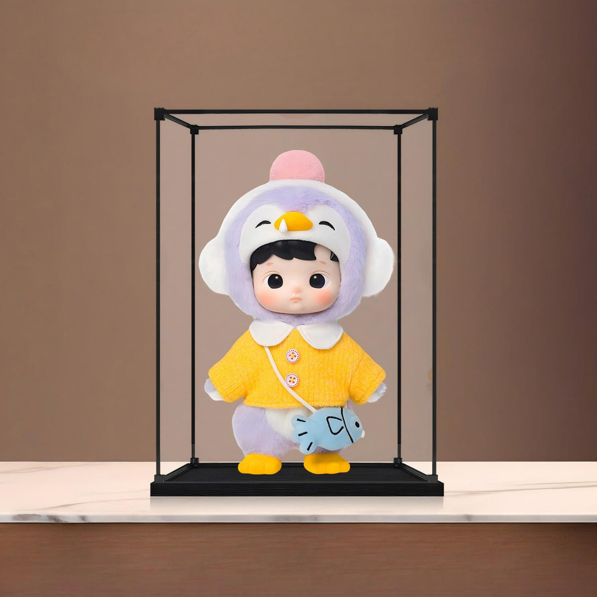 Pop Mart Hacipupu 镜面亚克力展示盒，带环形灯和UV印刷背景 - 防尘展示柜