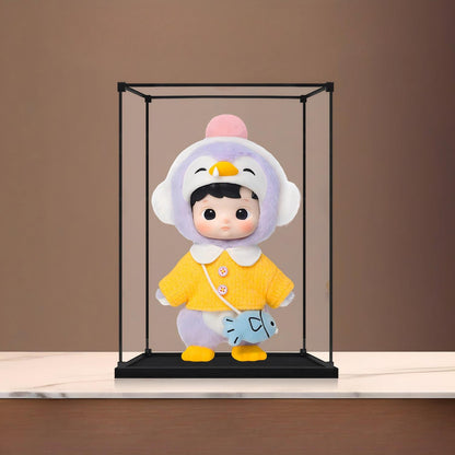 Pop Mart Hacipupu 镜面亚克力展示盒，带环形灯和UV印刷背景 - 防尘展示柜