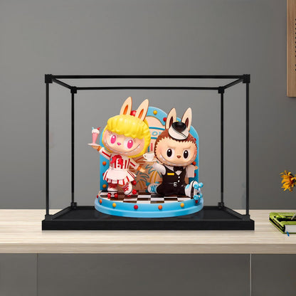 Pop Mart THE MONSTERS LABUBU Diner Spiegel Acryl Displaydoos met Ringlicht & UV-bedrukte Achtergrond - Stofvrije Vitrine