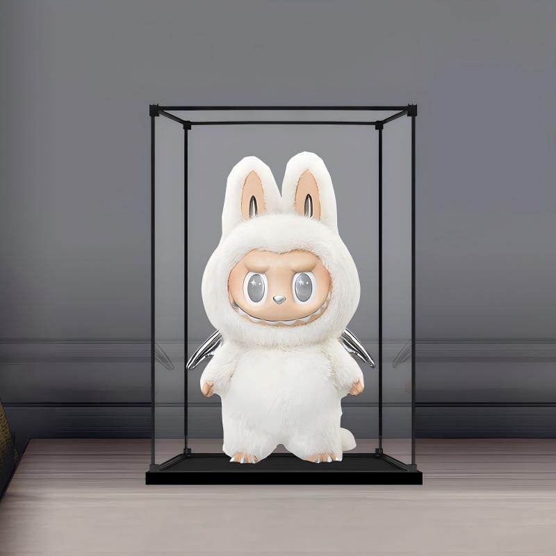 Pop Mart Labubu Angel Mirror Acrylic Display Case with Ring Light & UV-Printed Background - Dustproof Showcase