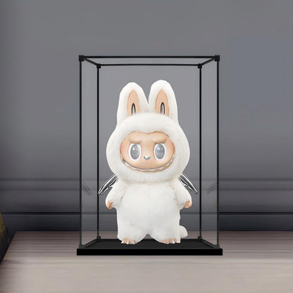 Pop Mart Labubu Angel Mirror Acrylic Display Case with Ring Light & UV-Printed Background - Dustproof Showcase