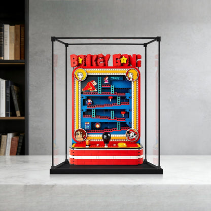 LEGO 72051 Donkey Kong Arcade Spiegel-Vitrinen-Display mit Ringlicht & UV-bedrucktem Hintergrund - Staubdichte Schaukasten
