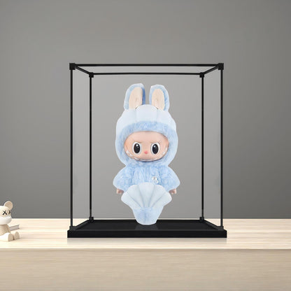 حالة عرض أكريليك مرآة Pop Mart Labubu Hide and Seek مع ضوء حلقي وخلفية مطبوعة بالأشعة فوق البنفسجية - صندوق عرض مقاوم للغبار