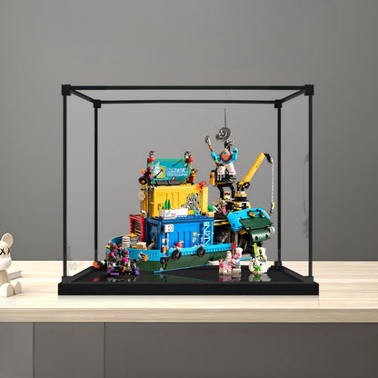 LEGO 80013 Quartel Secreto da Equipe do Monkie Kid - Caixa de Exibição de Acrílico Espelhado com Luz de Anel e Fundo Impresso em UV - Vitrine à Prova de Poeira