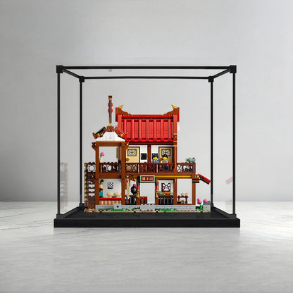 LEGO 80121 Antikes Mondblick-Gasthaus Spiegel-Acryl-Ausstellungsvitrine mit Ringlicht & UV-bedrucktem Hintergrund - Staubdichte Vitrine