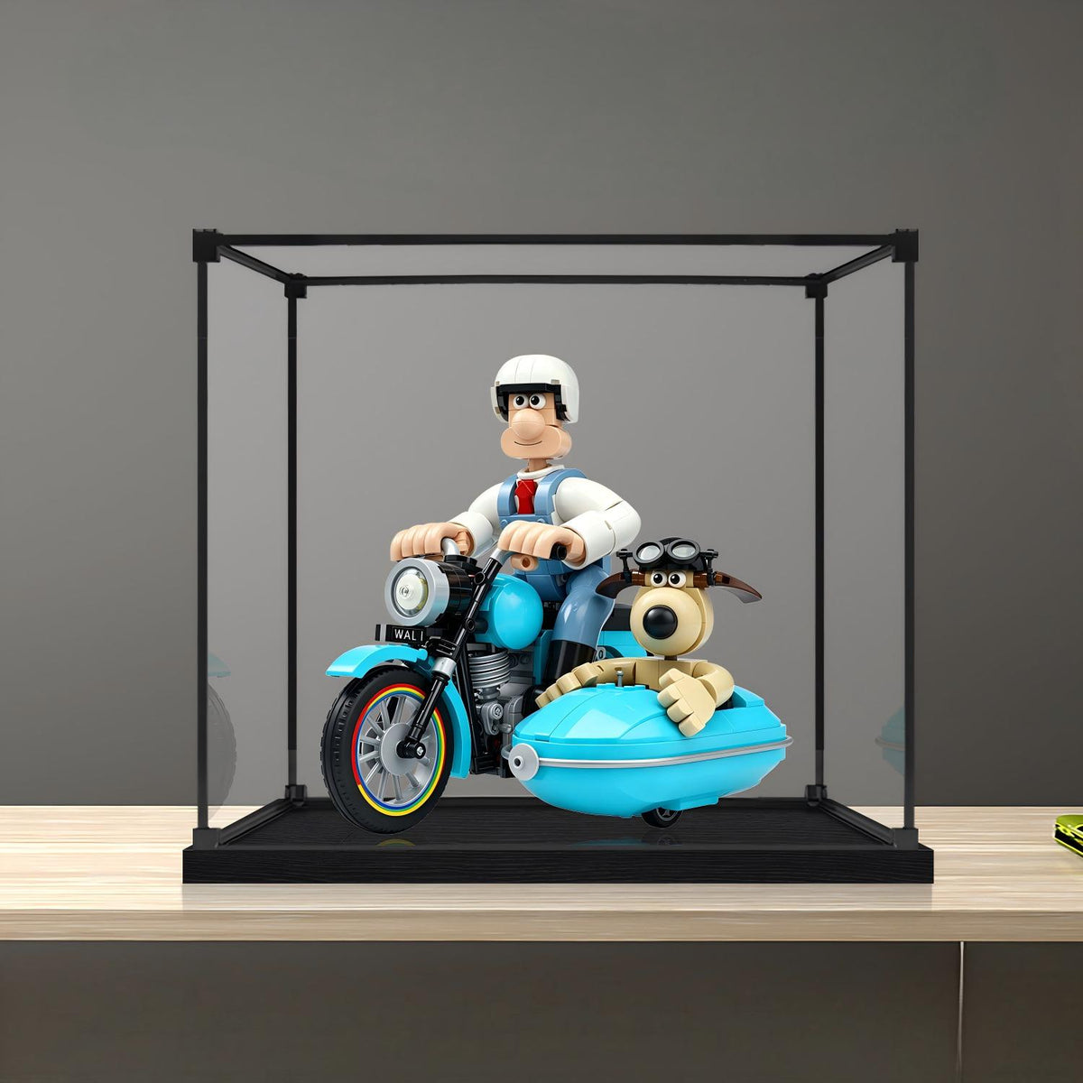 LEGO 21371 Wallace & Gromit Mirror Acrylic Display Case with Ring Light & UV-Printed Background - Dustproof Showcase