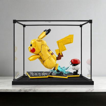 LEGO 72152 Pikachu e Poké Ball Vetrina Acrilica a Specchio con Luce ad Anello e Sfondo Stampato UV - Espositore Antipolvere