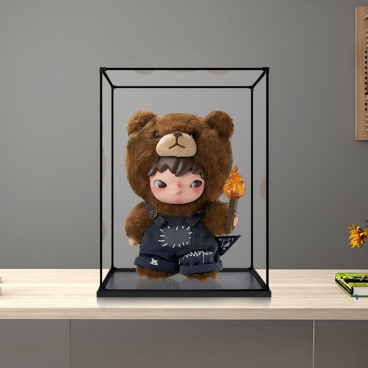 Pop Mart Hirono Serie Spiegel Acryl Displaykast met Ringlicht & UV-Geprinte Achtergrond - Stofvrije Vitrine