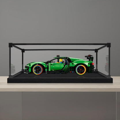 LEGO 42241 Technic Green Bugatti Chiron Pur Sport Hypercar Montre Akryl Display Etui med Ringlys og UV-printet Baggrund - Støvtæt Vitrine