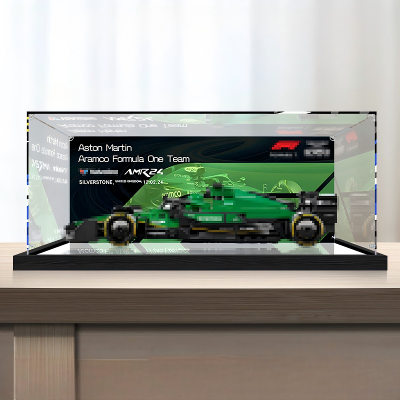 Premium Acrylic Display Case for LEGO Speed Champions Sets 77242 77243 77244 77245 77246 – 3mm Dust-Proof Showcase with Custom UV-Printed Background & Brushed Black Base - Scoparius case