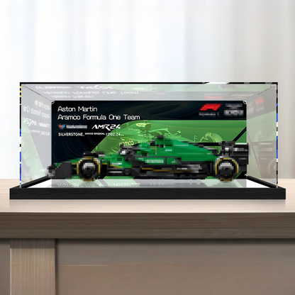 Premium Acrylic Display Case for LEGO Speed Champions Sets 77242 77243 77244 77245 77246 – 3mm Dust-Proof Showcase with Custom UV-Printed Background & Brushed Black Base