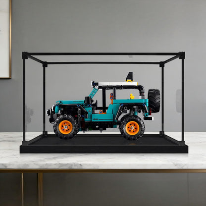 LEGO 42227 Jeep Wrangler Rubicon Mirror Acrylic Display Case with Ring Light & UV-Printed Background - Dustproof Showcase