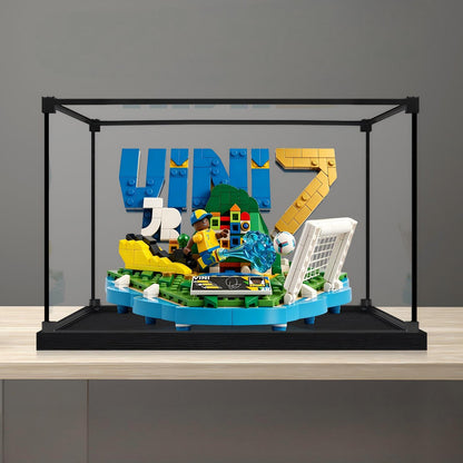 LEGO 43027 Vini Jr. - Soccer Highlights Mirror Acrylic Display Case with Ring Light & UV-Printed Background - Dustproof Showcase