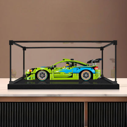 LEGO 42229 Technic Fast and Furious Mitsubishi Eclipse Car Mirror Acrylic Display Case with Ring Light & UV-Printed Background - Dustproof Showcase