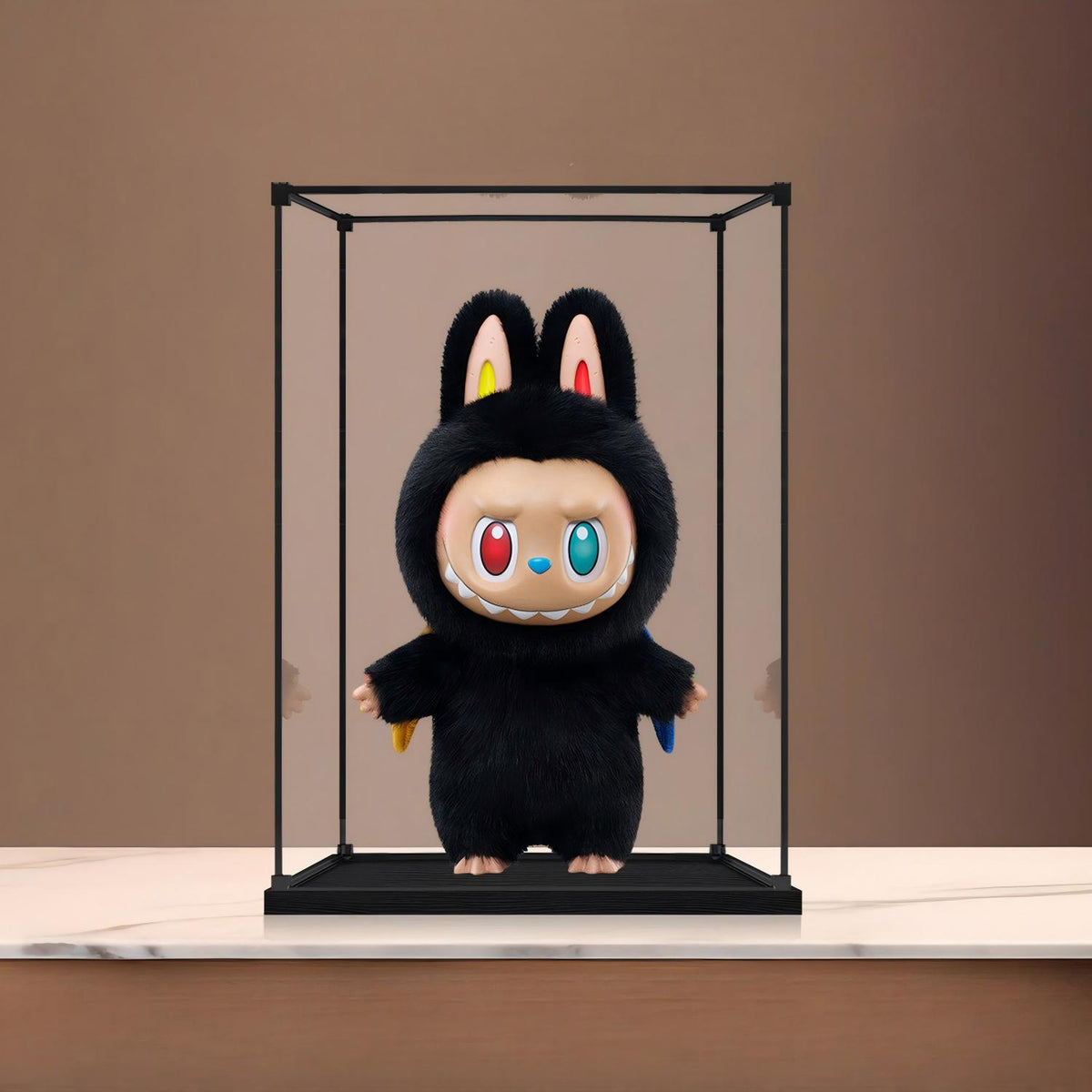 Pop Mart Labubu Mirror Acrylic Display Case with Ring Light & UV-Printed Background - Dustproof Showcase