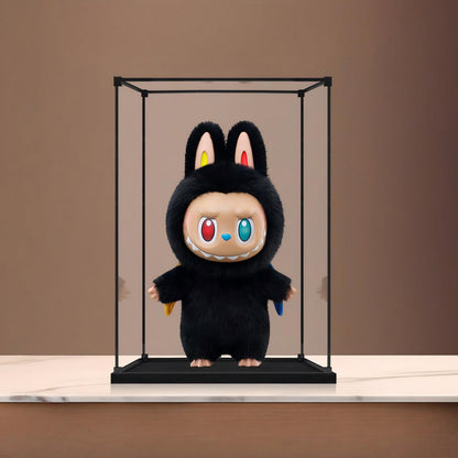 Pop Mart Labubu Mirror Acrylic Display Case with Ring Light & UV-Printed Background - Dustproof Showcase