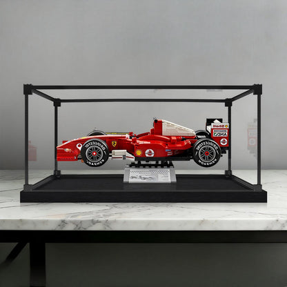 LEGO 11375 Ferrari F2004 & Michael Schumacher Spiegel-Acryl-Vitrine mit Ringlicht & UV-bedrucktem Hintergrund - Staubdichte Vitrine