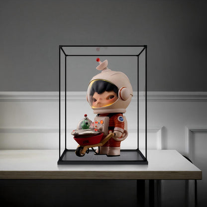 Pop Mart Dimoo Space Mirror Acrylic Display Case with Ring Light & UV-Printed Background - Dustproof Showcase