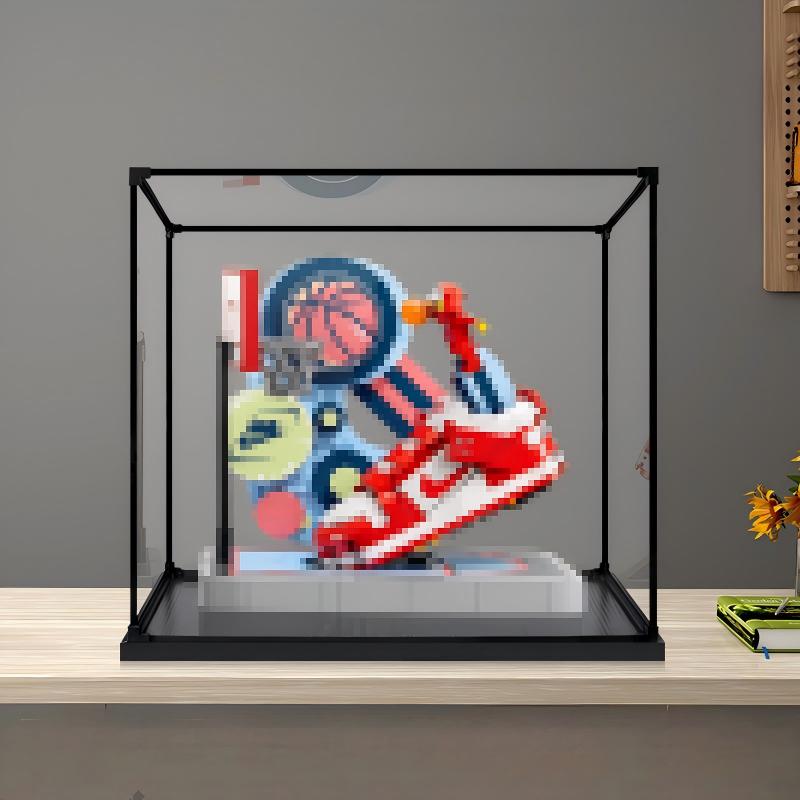LEGO 43021 Nike Dunk Trickshot صندوق عرض أكريليك مرآة مع إضاءة حلقية وخلفية مطبوعة بالأشعة فوق البنفسجية - واجهة عرض مقاومة للغبار