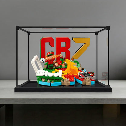 LEGO 43012 Cristiano Ronaldo - Soccer Highlights Vitrine de Exibição em Acrílico Espelhado com Anel de Luz e Fundo Impresso em UV - Vitrine à Prova de Poeira