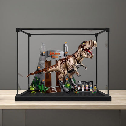 LEGO 75936 Jurassic Park: T. rex Rampage Mirror Acrylic Display Case with Ring Light & UV-Printed Background - Dustproof Showcase