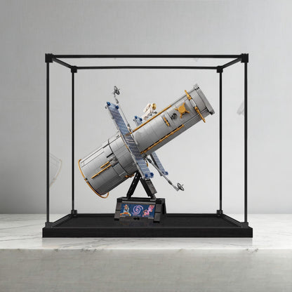 LEGO 11382 Hubble-Weltraumteleskop-Spiegel-Acryl-Vitrinenbox mit Ringlicht & UV-bedrucktem Hintergrund - Staubgeschützte Vitrine