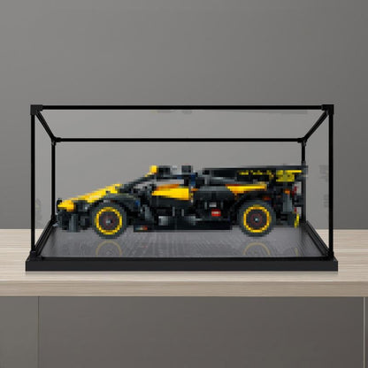 LEGO 42151 Bugatti Bolide Akryl Udstillingsæske med Ringlys og UV-printet Baggrund - Støvtæt Vitrine