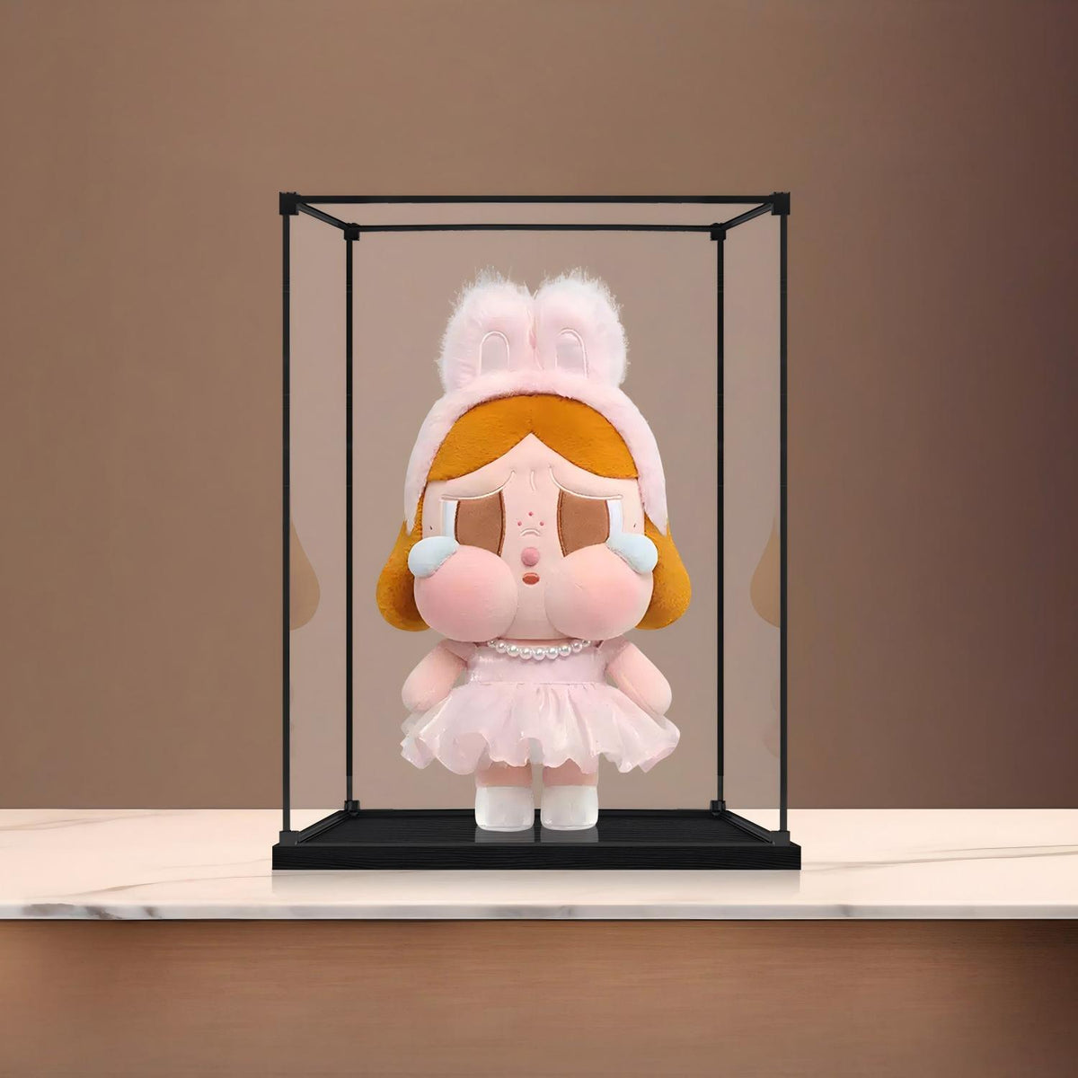 حالة عرض أكريليك مرآة Pop Mart Crybaby مع إضاءة حلقية وخلفية مطبوعة بالأشعة فوق البنفسجية - صندوق عرض مقاوم للغبار