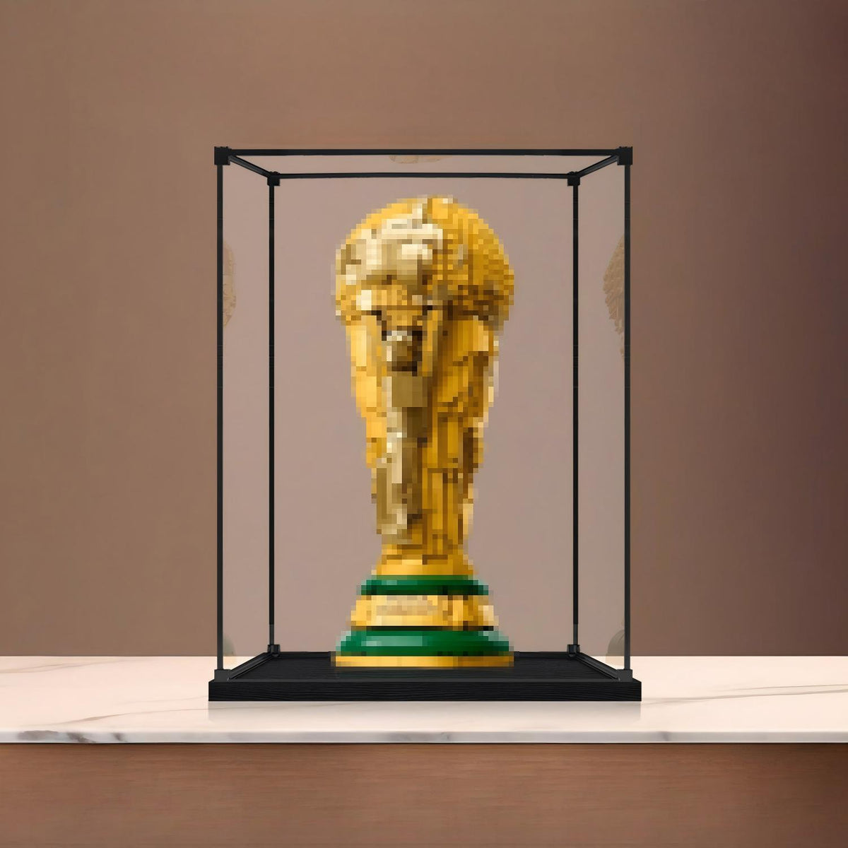 LEGO 43020 كأس العالم الرسمي FIFA غطاء عرض أكريليك مرآة مع إضاءة حلقية وخلفية مطبوعة بالأشعة فوق البنفسجية - صندوق عرض مقاوم للغبار