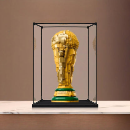 LEGO 43020 كأس العالم الرسمي FIFA غطاء عرض أكريليك مرآة مع إضاءة حلقية وخلفية مطبوعة بالأشعة فوق البنفسجية - صندوق عرض مقاوم للغبار