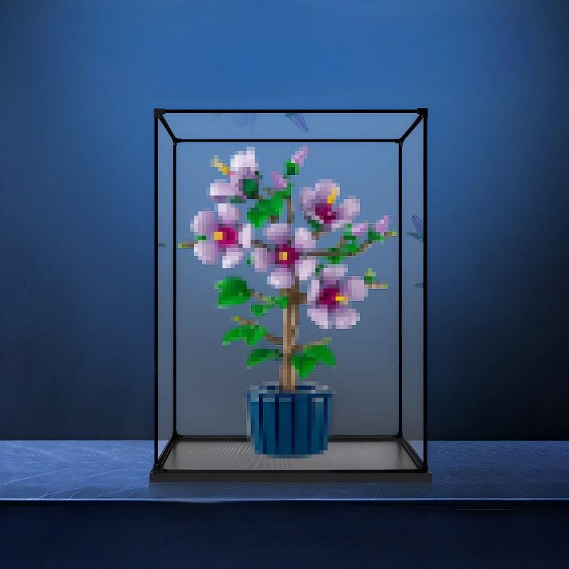 LEGO 10372 Hibiscus Mirror Acrylic Display Case with Ring Light & UV-Printed Background - Dustproof Showcase